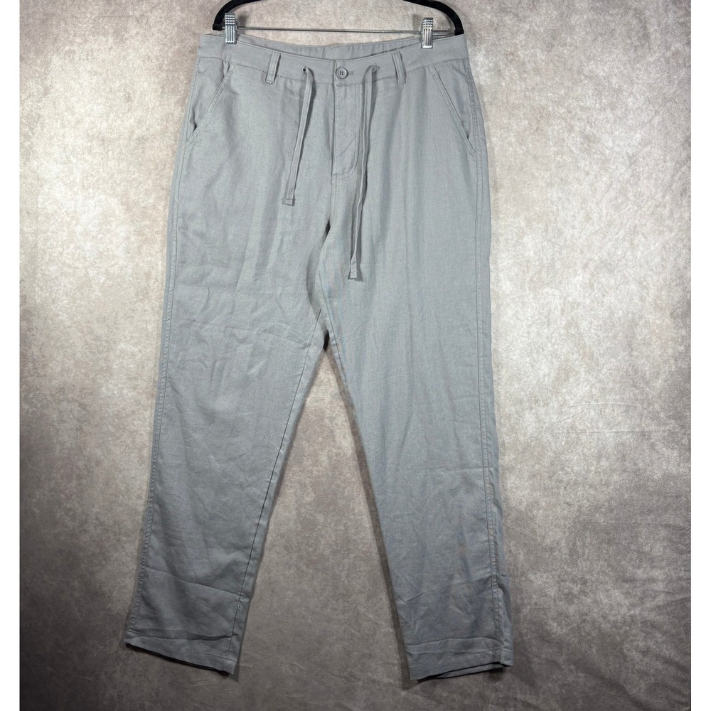 WILLIT Pants Mens Size 34x30 Gray‎ Linen Cotton Drawstring Casual Beach Trousers